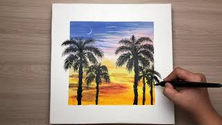 Daily challenge #103/ Acrylic painting / Sunset Palm 3D