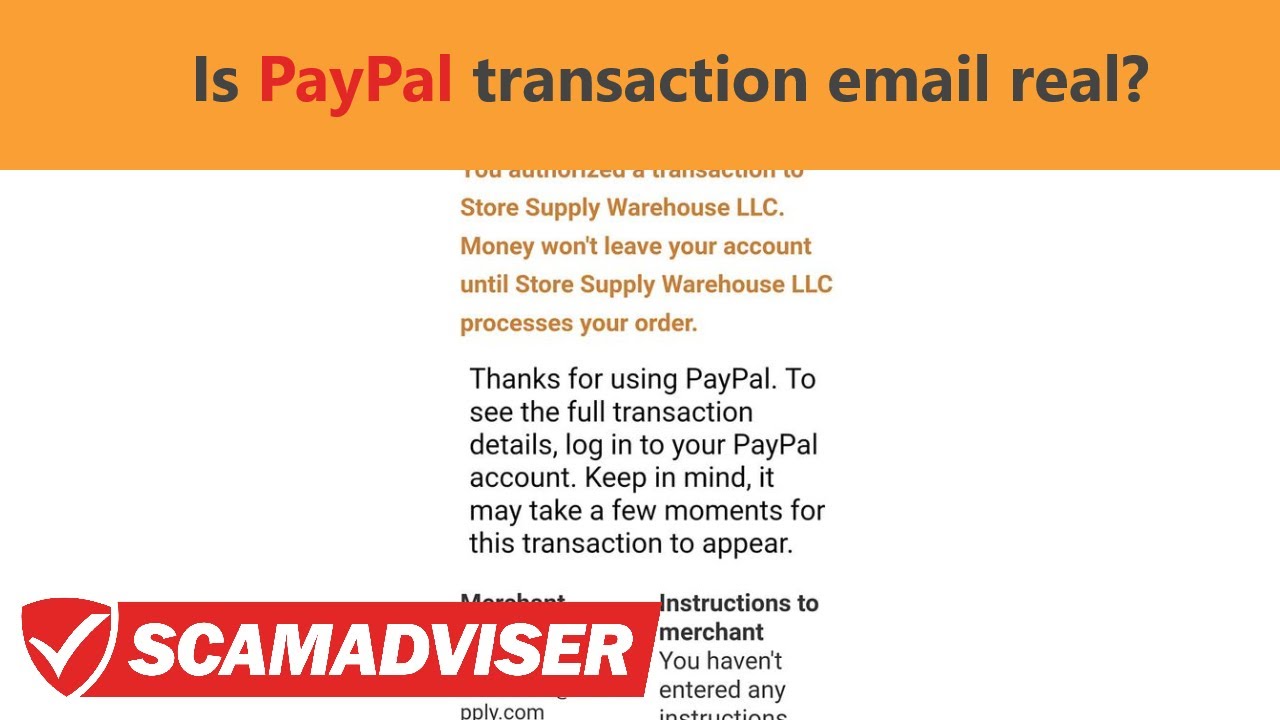 PayPal email about transaction to Store Supply Warehouse LLC scam or