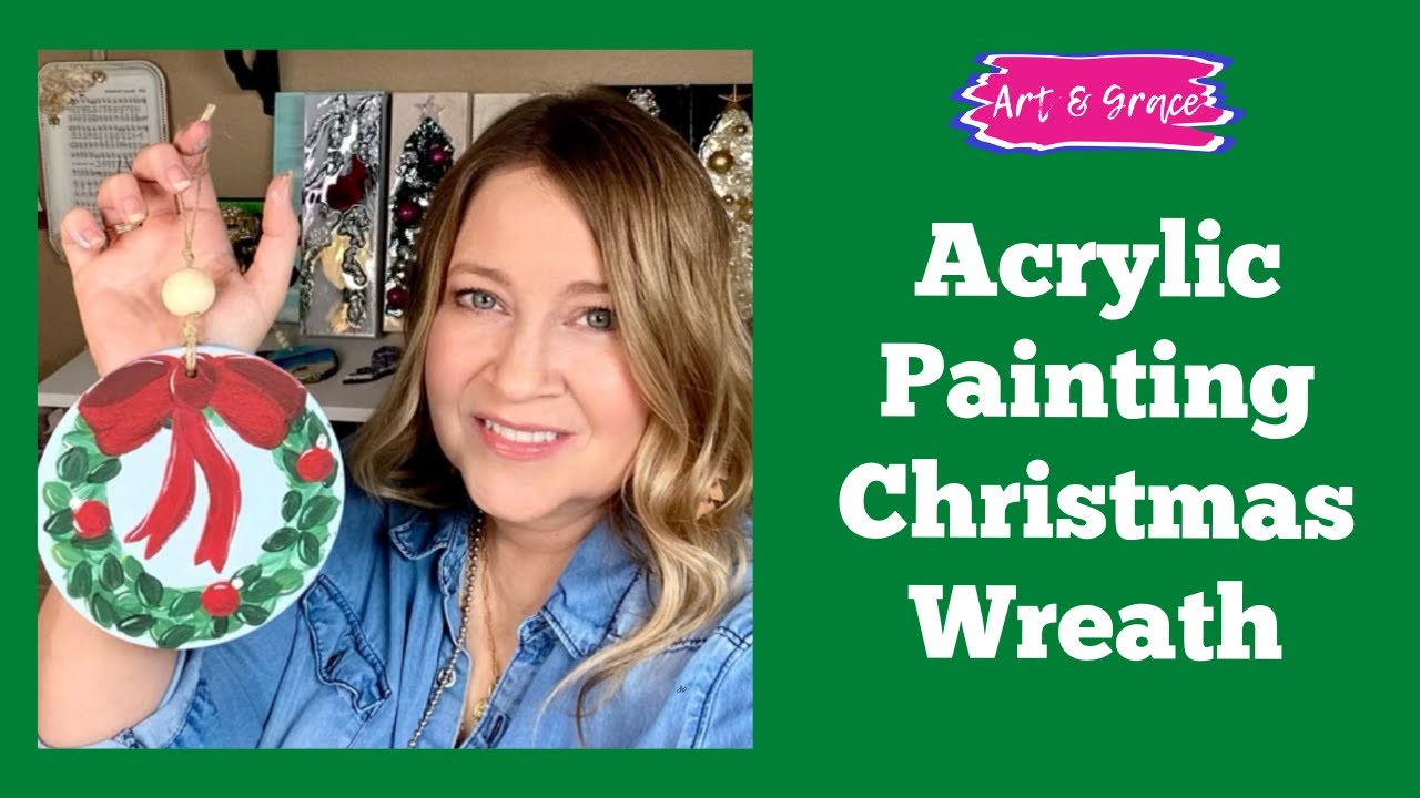 How To Paint a Christmas Wreath Painting on a Wood Round YouTube