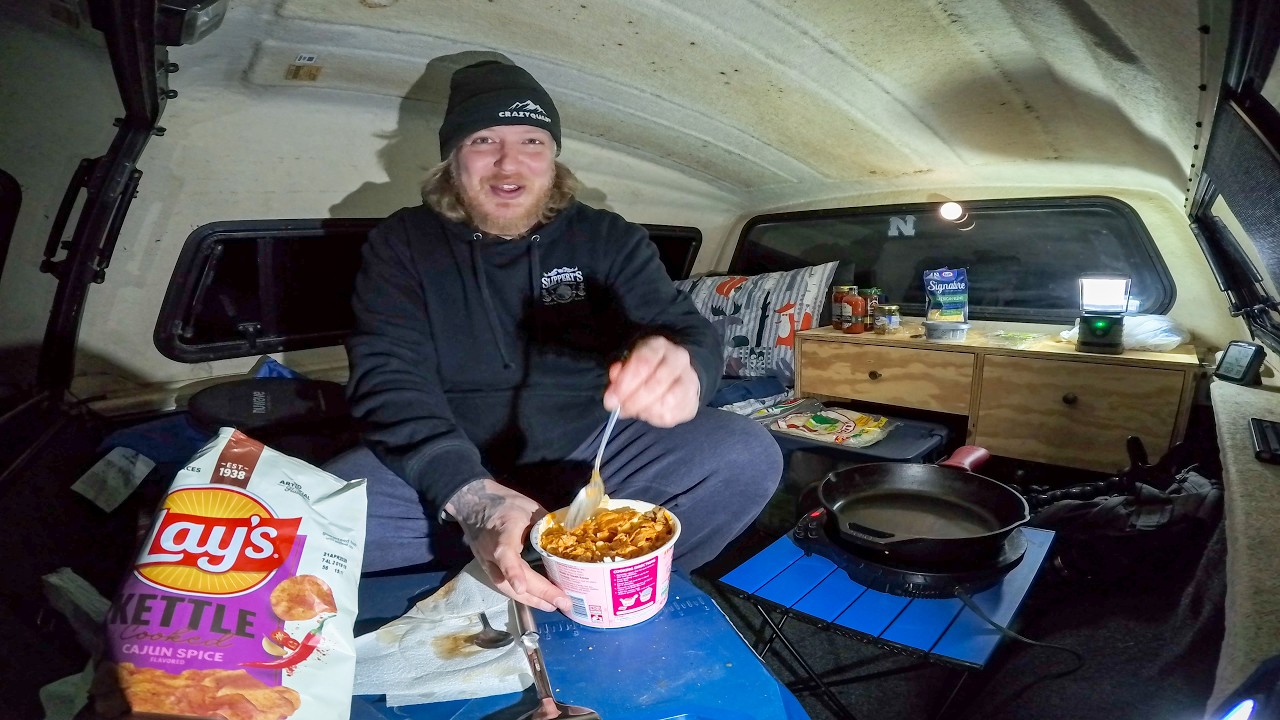 Solo Truck Camping - Chicken Carbonara Grilled Ramen Burrito