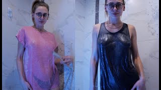 [4K] Transparent Clothes Try-on Haul | Wet vs. Dry with Tina