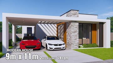 Simple and Modern House | 9 x 11 Meters House plan | 2 car parking house