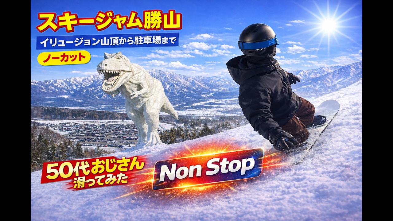 【50代の本気】スキージャム勝山｜山頂→駐車場までノーカット滑走｜Non Stop挑戦