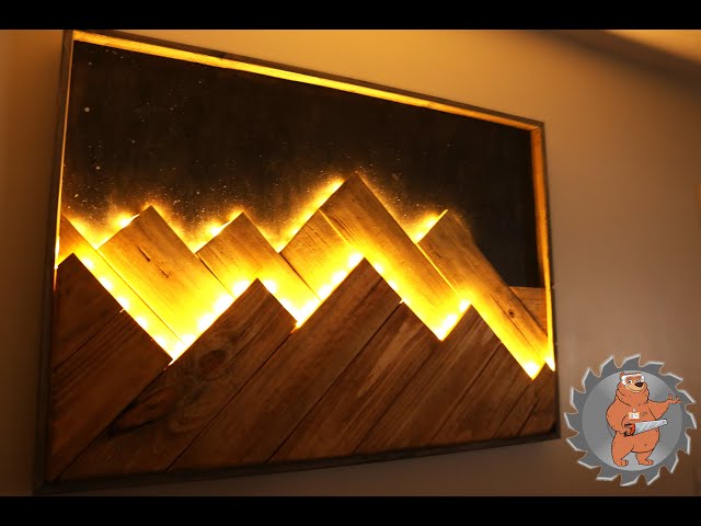 LED wall art wood mountain - YouTube