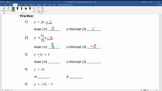 Finding Slope and y-intercept notes
