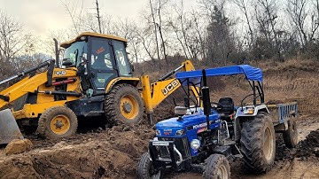 Jcb 3dx Eco Excellence Backhoe MachineLoading Mud In Powertrac and SwarajTractor | Jcb and Tractor