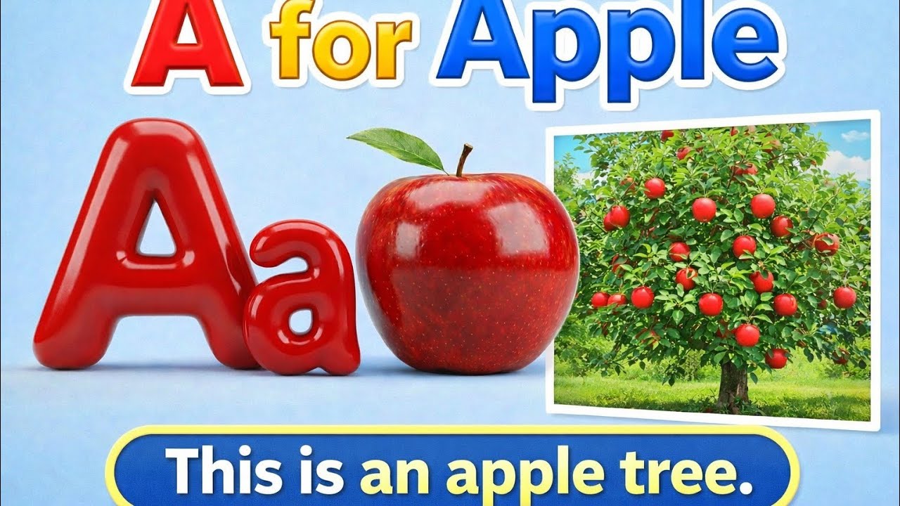 ABCD | Simple Sentence | This is an apple tree | Alphabet | A to Z Alphabet with Real Life Videos।