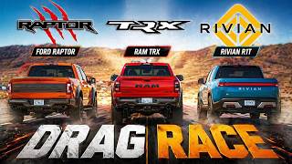 Electric vs V8 Monster! Rivian R1T vs Ram TRX vs Raptor vs Syclone — Ultimate Pickup Drag Race