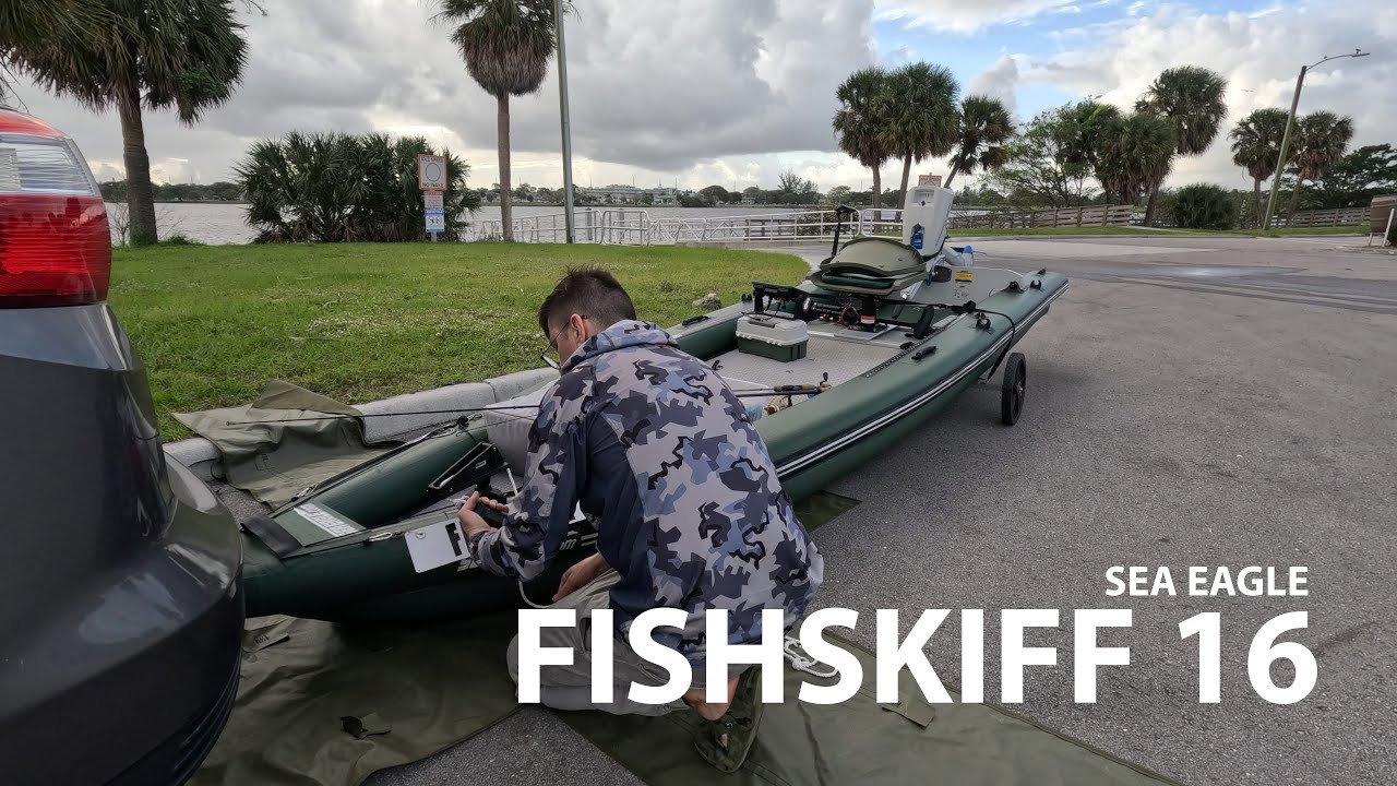 Launching Sea Eagle Fishskiff 16 with Epropulsion Spirit 1.0 Plus in Lake Osborne, Lake Worth, FL.