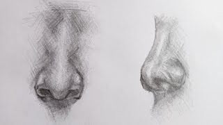 How to draw nose with graphite pencil - Cross hatching