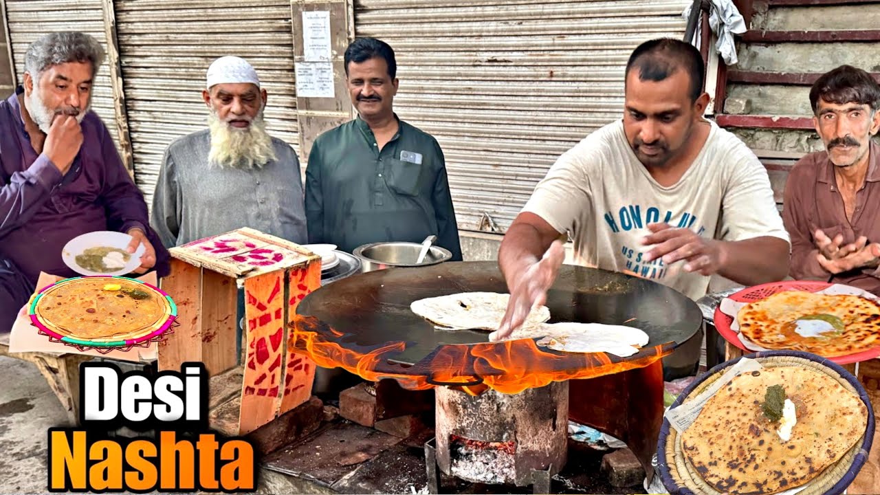 Desi Winter Special Breakfast Saag, Paratha & Chai | Pakistani street food - Lahore street food
