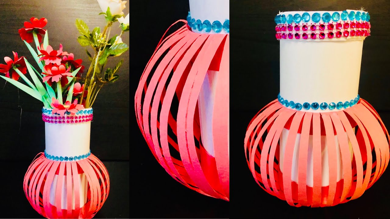 How To Make Paper Flower Vase Easy Step Handmade Beautiful Paper My