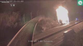 Video shows truck erupting into massive fireball after crashing into another truck