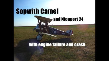 Sopwith Camel and Nieuport 24 formation with crash