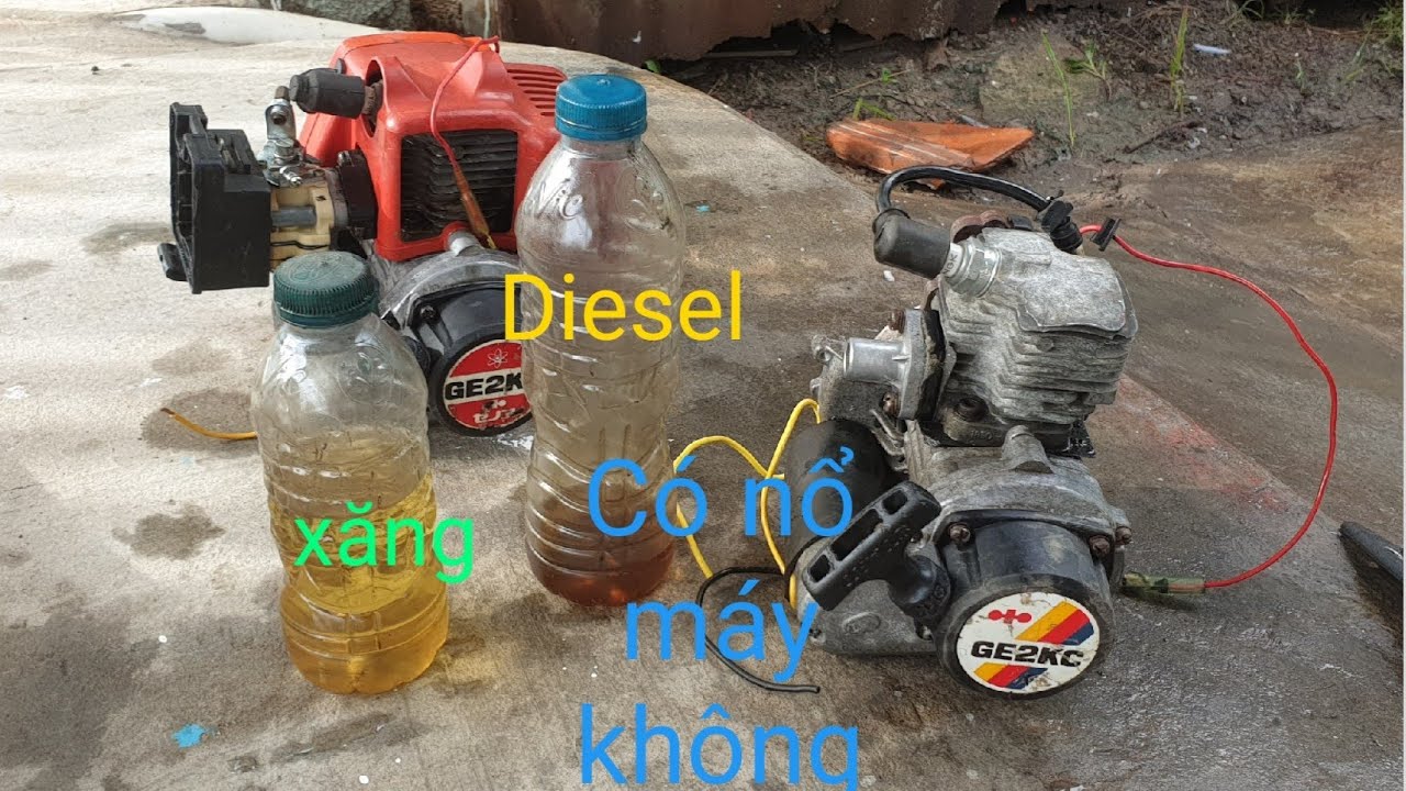 Máy cắt cỏ 2 thì chạy dầu diesel thay xăng pha nhớt có... - youtube