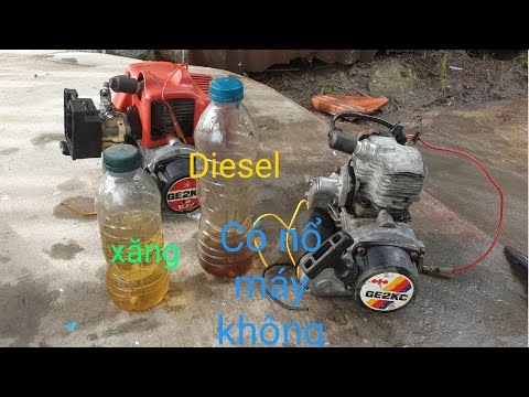Video Máy cắt cỏ 2 thì chạy dầu diesel thay xăng pha nhớt có... - youtube