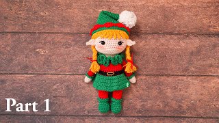 HOLLY THE CHRISTMAS ELF PART 1 BOOTS LEGS BODY COLLAR SKIRT MAKING AMIGURUMI CROCHET DOLL