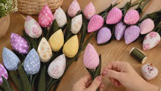 Como fazer tulipas de tecido com pequenos retalhos #artesanato #flores #tutorial #tulipas #retalhos 