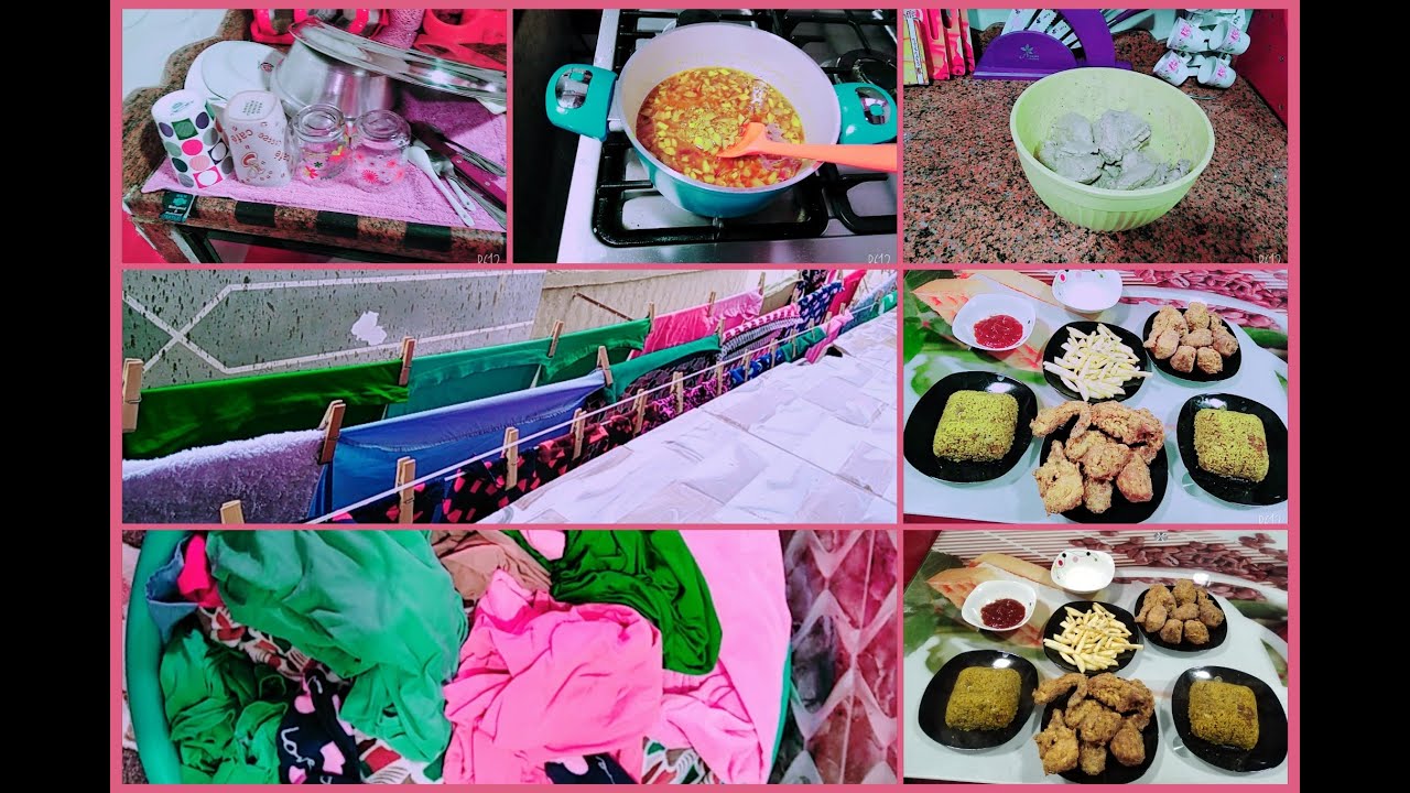 روتين تحدي الكسل //غسيل هدوم ونشير ومواعين وتحضير وجبه كنتاكي بالطريقه الاصليه للغدا😋😋