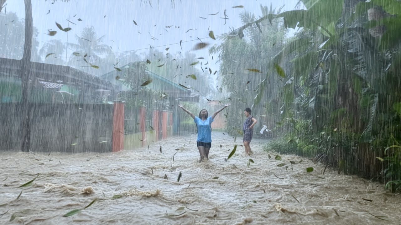Самый сильный проливной дождь в истории в деревне Красная Земля, проливной дождь не прекращался