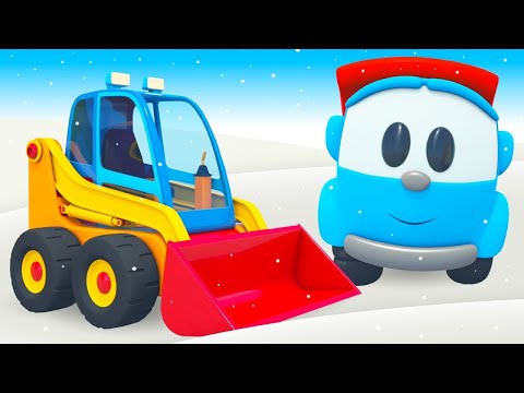 Çocuklar için eğitici video. Oyuncak kamyon Leo kar temizlemeye yardım ediyor. Kış oyunu.