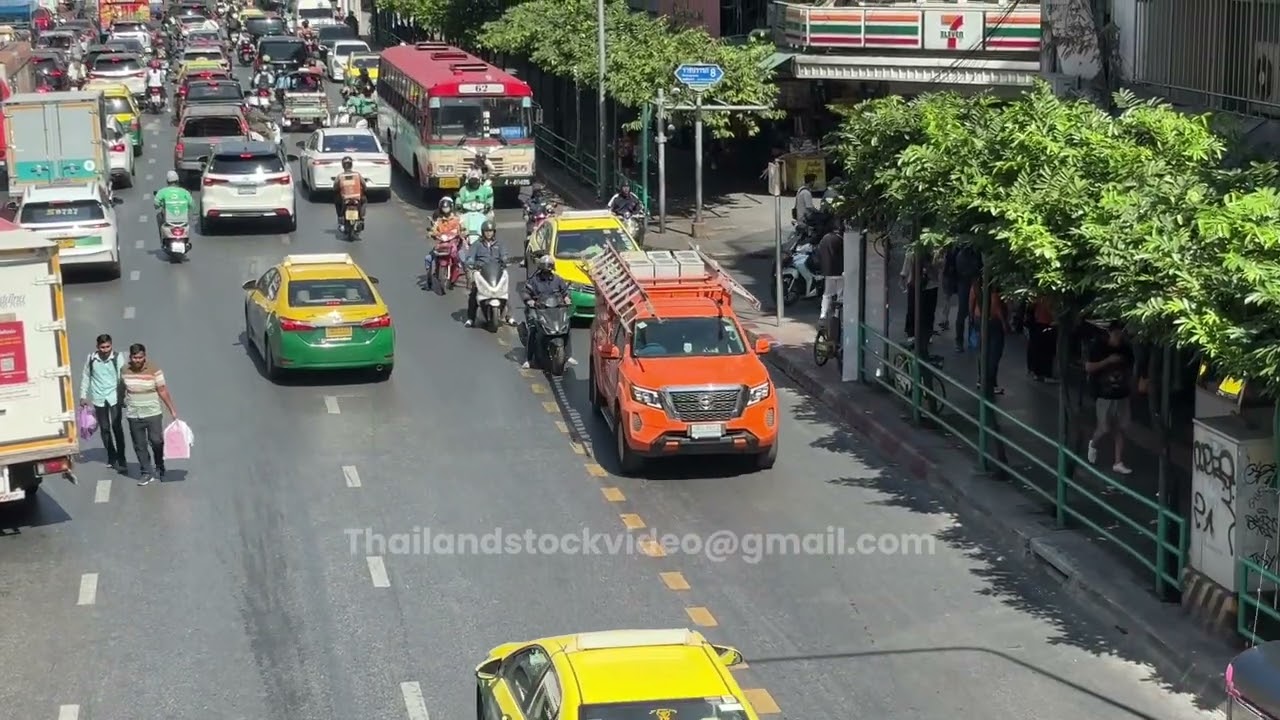 Bangkok city traffic on road sunny day