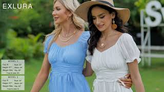 EXLURA Women's Summer Ruffle Mini Dress Off Shoulder Ruched Flowy Smocked Sundress Swing Short Dress screenshot 3