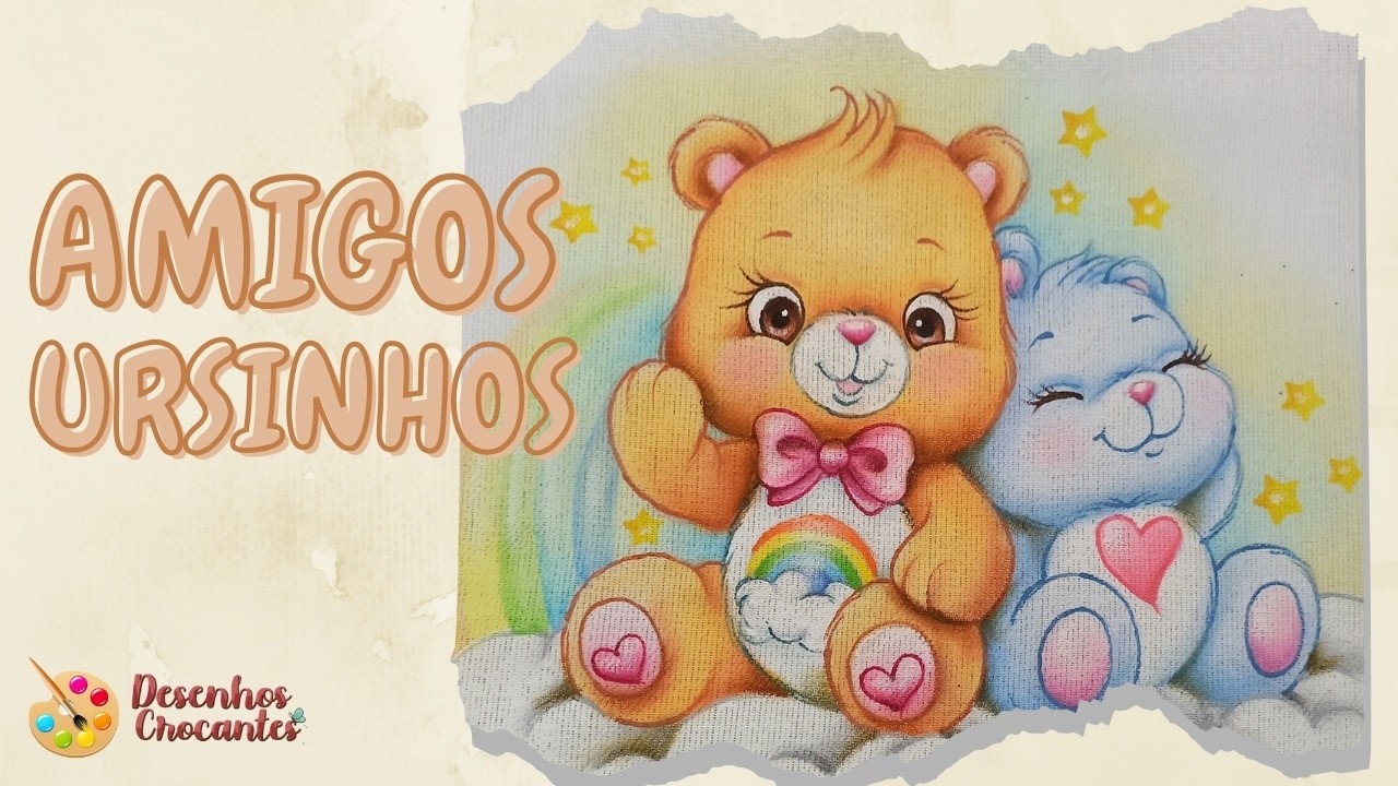 🧡 🩵 Pintando ursinhos em fralda de tecido (Desenhos Crocantes)