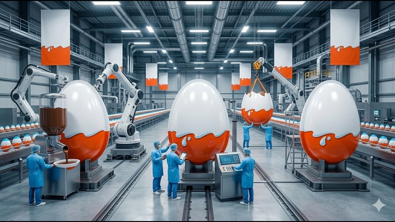 Inside the GIANT Kinder Joy Factory! 3-Feet Tall 50KG Eggs