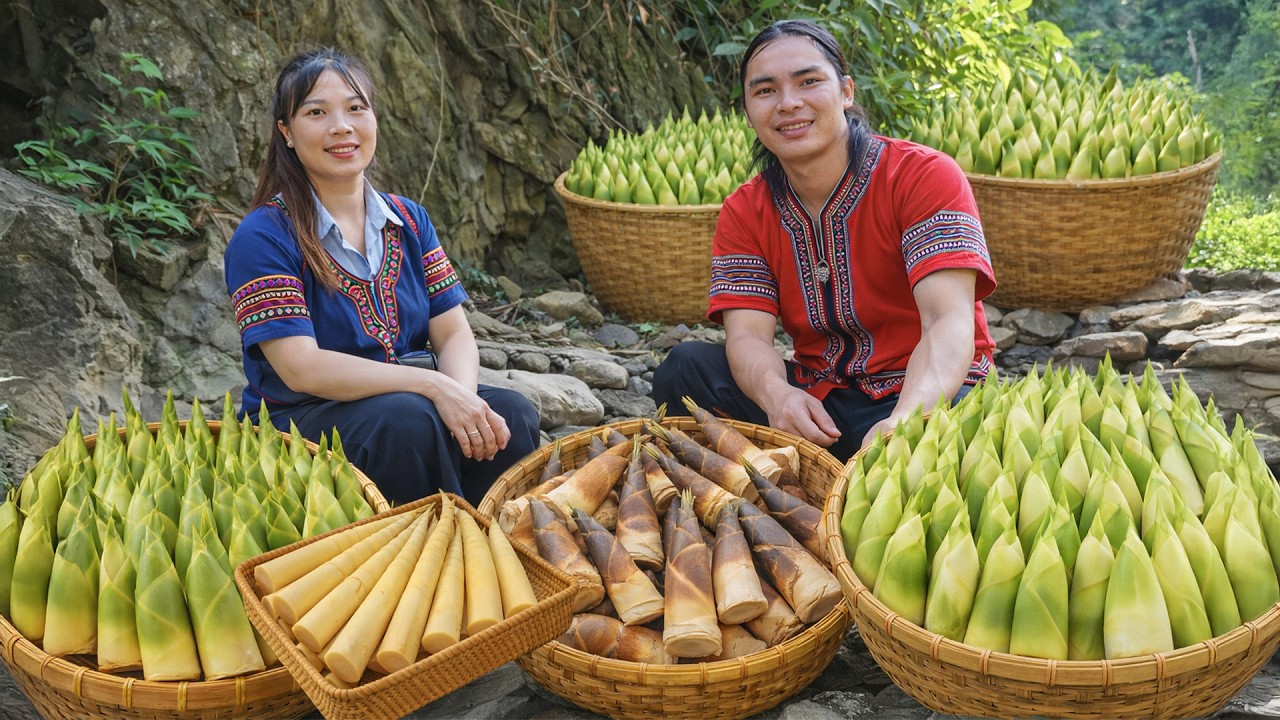 Harvesting Giant Bamboo Shoots from the Forest and Bringing Them Home for Processing | Forest Life