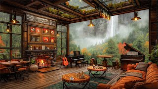 Soft Jazz Music Cozy Coffee Shop for Chill Out Day☕ Jazz Piano Music & Waterfall Sounds to Relax