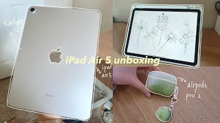 ipad air 5 starlight unboxing✨apple pencil 2+airpods pro 2+accessories🎊