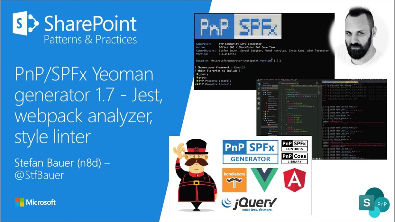 Community Demo - PnP/SPFx Yeoman Generator 1.7 Jest, webpack analyzer, style linter - YouTube
