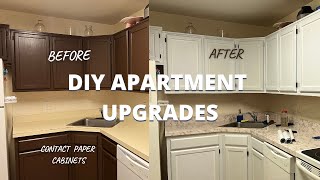 DIY APARTMENT UPGRADES | CONTACT PAPER CABINETS | RENTER FRIENDLY KITCHEN UPDATES