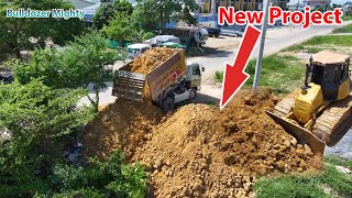 New Project! Best Bulldozer KOMATSU DR51PX Push Soil & Stone, Dump Truck Unloading