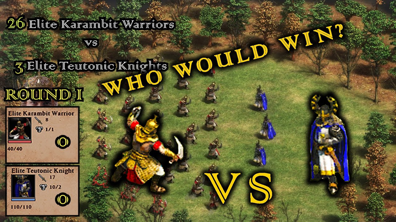 3 Elite Teutonic Knights 🆚 26 Elite Karambit Warriors - 3 Round Fight - AoE II DE 