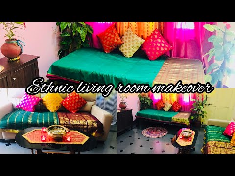 Ethnic Living room decor using sarees| Festive decor