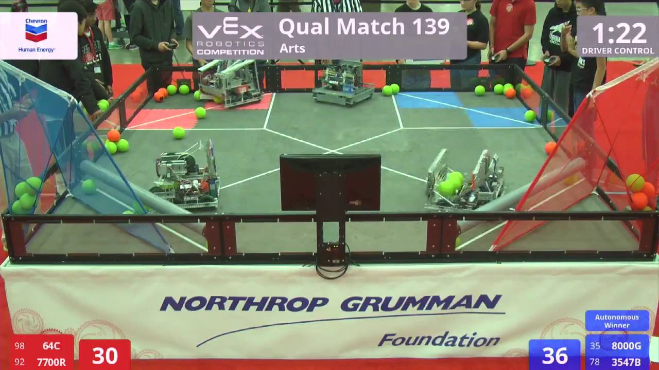 VEX Worlds 2016 - VRC High School - Arts - Qual 139 (64C 7700R) 161 vs 109 (8000G 3547B)