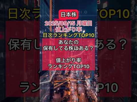 日本株　2025/09/15値上がり率ランキング