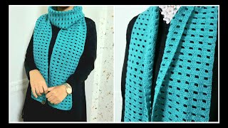 كوفية/شال طويل /سكارف بالكروشية بغرزة مميزة/مناسب للمبتدئينCrochet very easy&fast elegant scarf
