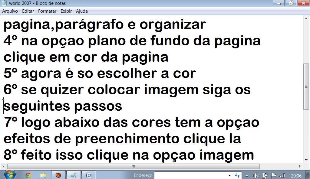 COMO MUDAR A COR E A IMAGEM DA PAGINA DO MICROSOFIT OFFICE WORLD 2007 ...