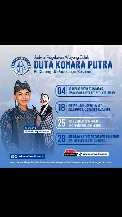 Jadwal Wayang Golek Duta Komara Putra Dalang Widodo Jaya Kusuma Bulan Oktober 2025