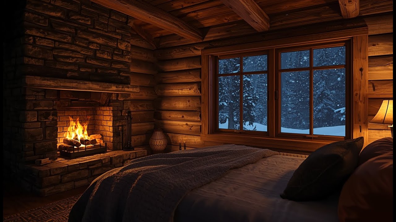 Cozy Fireplace Bedroom at Night ❄️ | Snowfall & Warm Fire Sounds | 4 Hours Sleep Ambience 😴