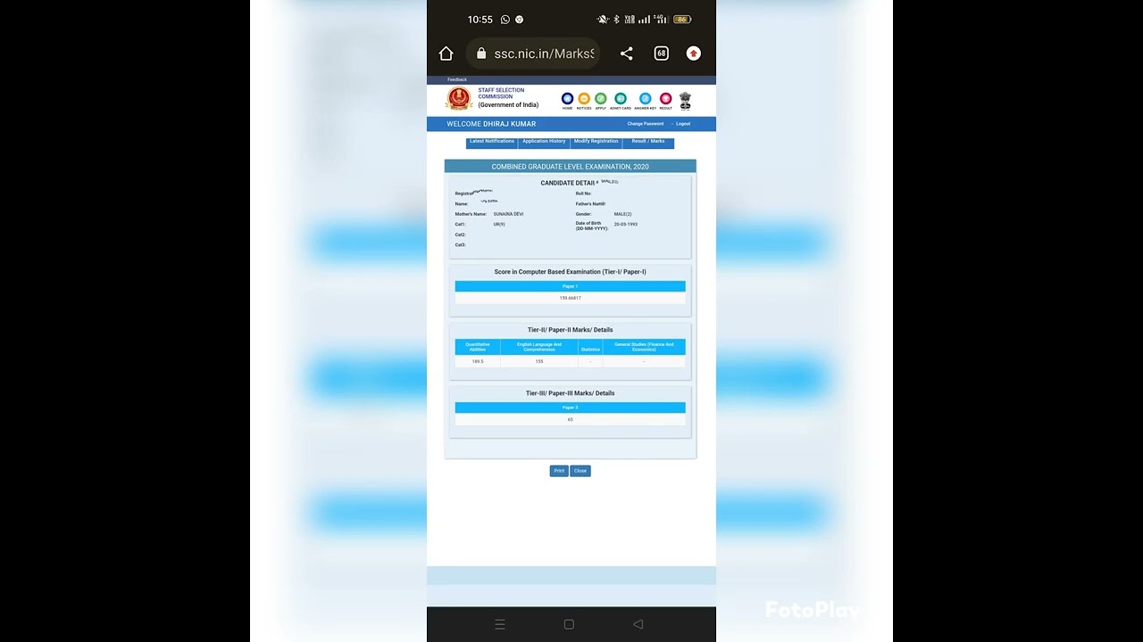 my SSC CGL 2020 SCORE CARD 