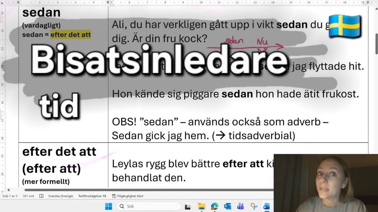 Tidsbisatser och bisatsinledare - Online-lektion i svensk grammatik