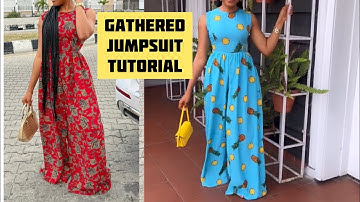 How to make a gathered jumpsuit easy for beginners. How to cut a palazzo jumpsuit without pattern.
