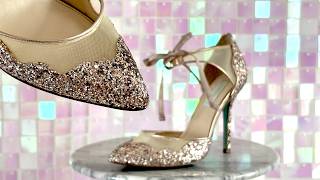 From the Kitty Love Shoeseum : Betsey Johnson Iris Rose Gold Glitter &amp; Mesh Scallop Stiletto Heels