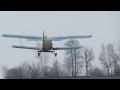 Взлёт гружёного АН-2 при сильном боковом ветре!