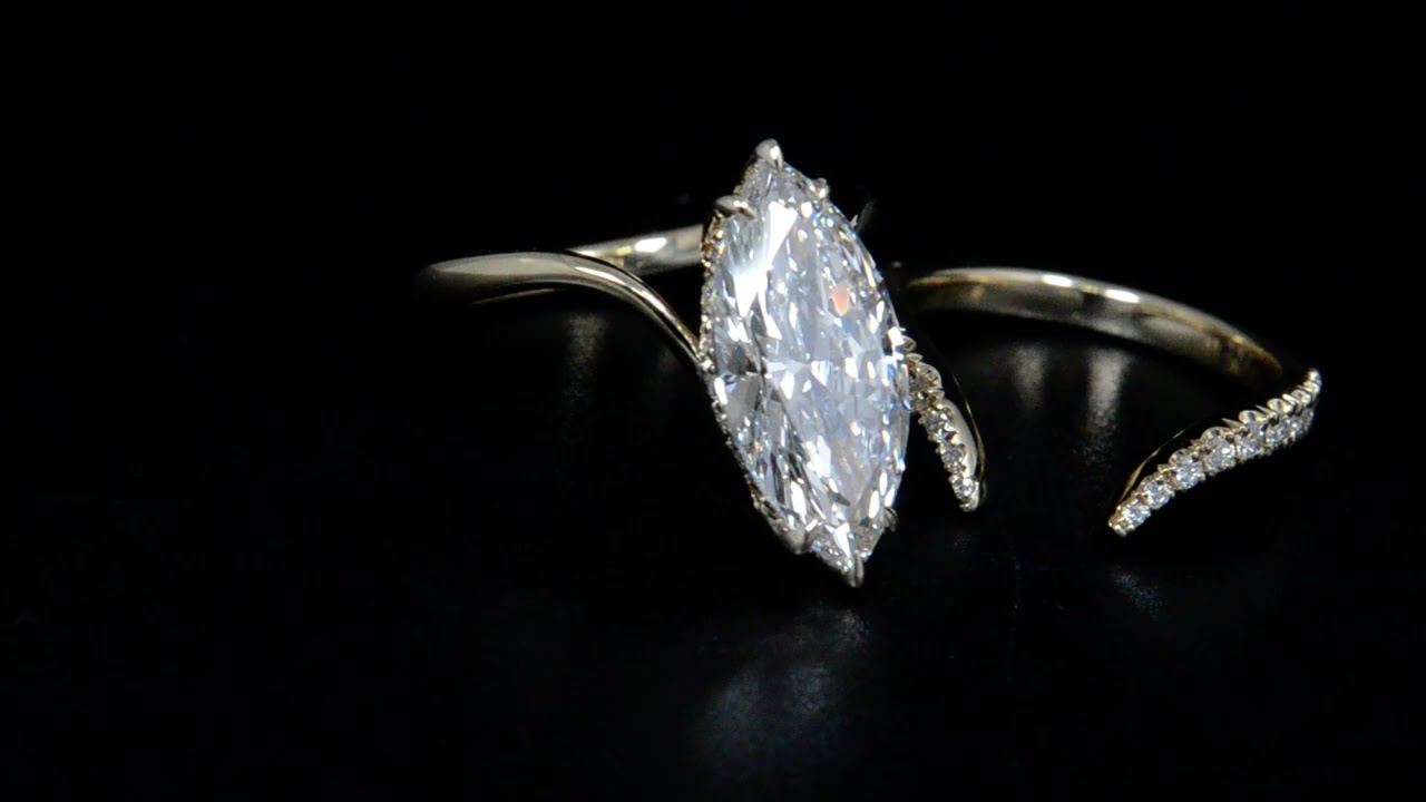 Marquise Cut Curved Solitaire with Hidden Halo Diamond Bridal Set