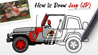 How to Draw Jeep from Jurassic Park movie (car vehicle) Step By Step -  YouTube
